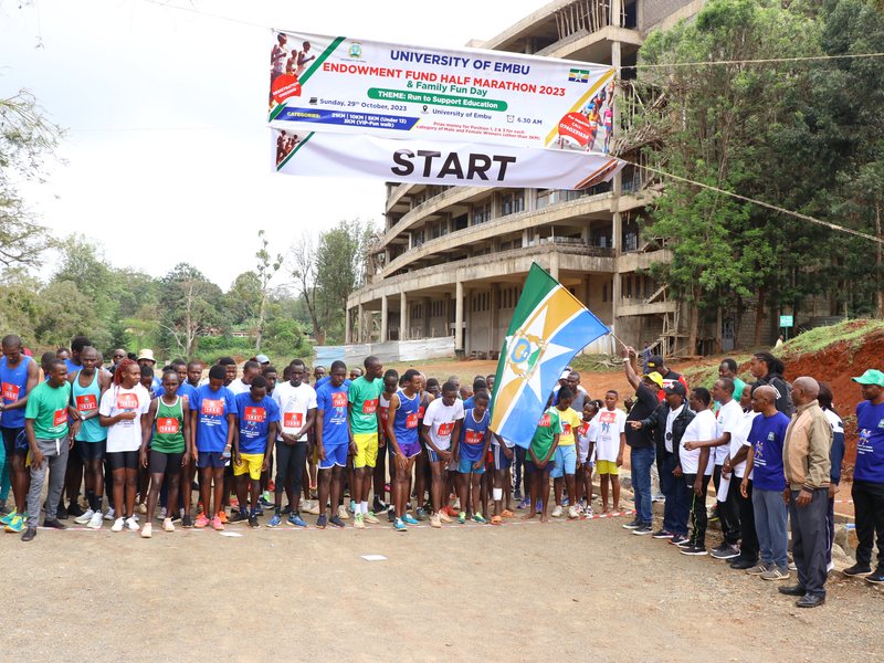 Participants gathered at the start line of a past University of Embu Endowment Fund race
